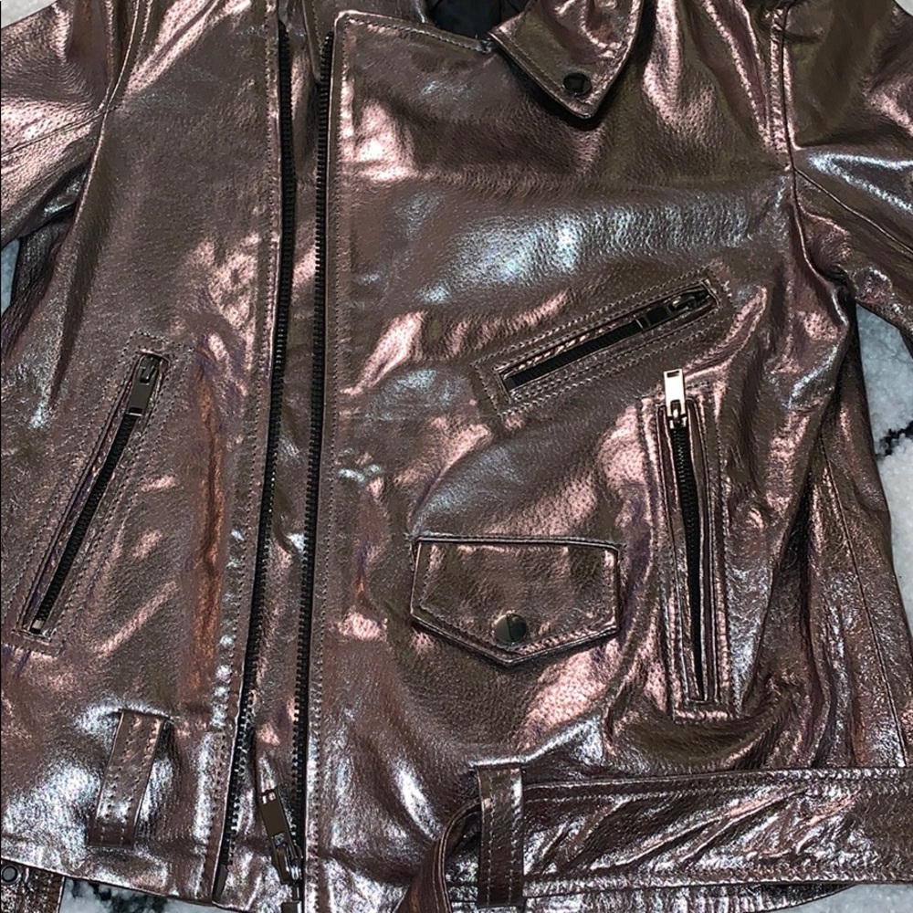 **NEW** Zara Metallic Leather Biker Jacket - Picture 4 of 8